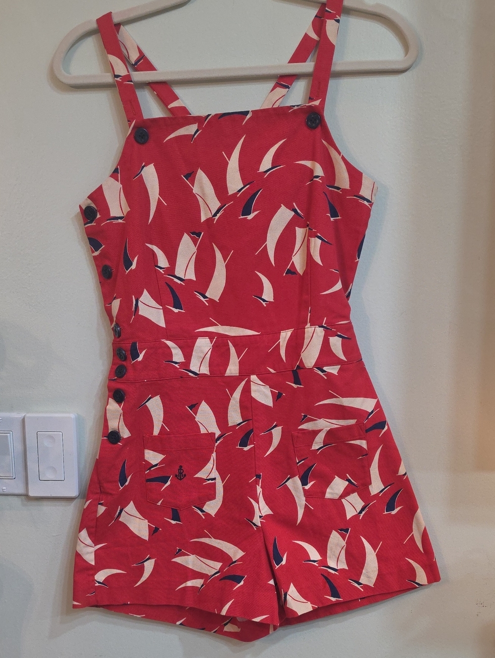 Polo by Ralph Lauren Red and Navy Sailboat Print Romper